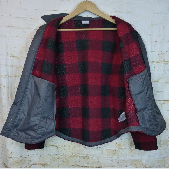 Columbia Shirt Jacket Women M Red Buffalo Plaid Checks South End Sherpa Shacket - Picture 9 of 11
